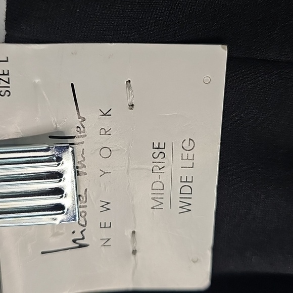 Nicole Miller Mid Rise Wide Leg Black Pullon Pants w Silver Chain Sz: Large - Picture 3 of 7